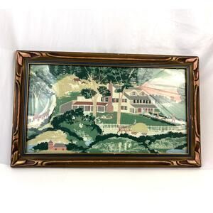 1950s Kitsch Vintage‎ Framed Fabric Panel Country Farm Life Grandma Moses Vibe